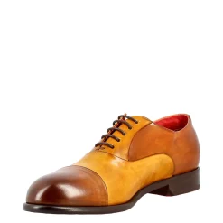 Oxford Marrone E Giallo Elegante Da Uomo In Pelle E Fodera Rossa
