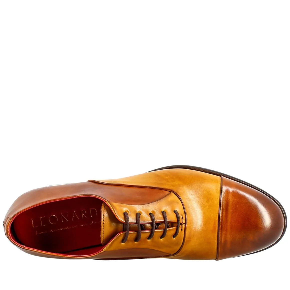 Oxford Marrone E Giallo Elegante Da Uomo In Pelle E Fodera Rossa