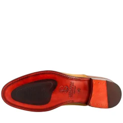 Oxford Marrone E Giallo Elegante Da Uomo In Pelle E Fodera Rossa
