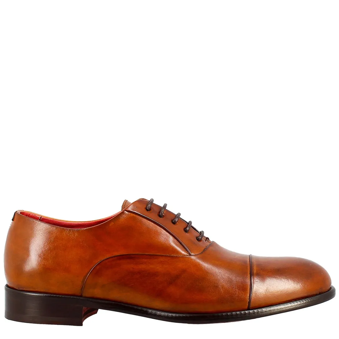 Oxford Marrone Elegante Da Uomo In Pelle E Fodera Rossa