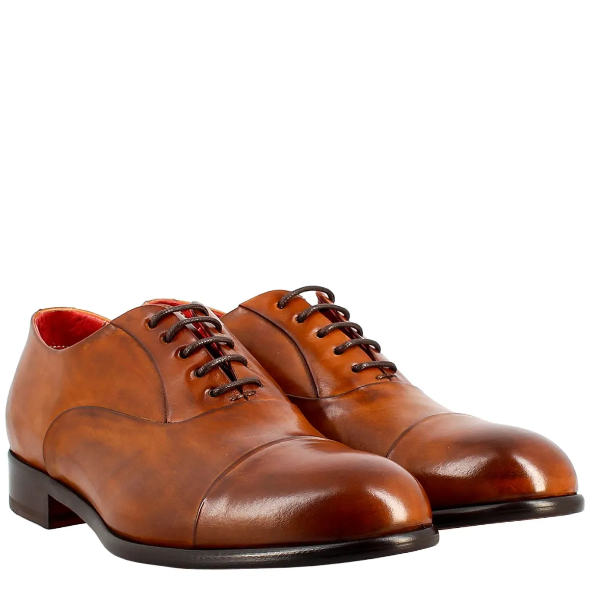 Oxford Marrone Elegante Da Uomo In Pelle E Fodera Rossa