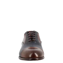 Oxford Marrone Scuro E Blu Elegante Da Uomo In Pelle E Fodera Rossa