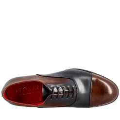 Oxford Marrone Scuro E Blu Elegante Da Uomo In Pelle E Fodera Rossa