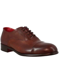 Oxford Marrone Scuro Elegante Da Uomo In Pelle E Fodera Rossa