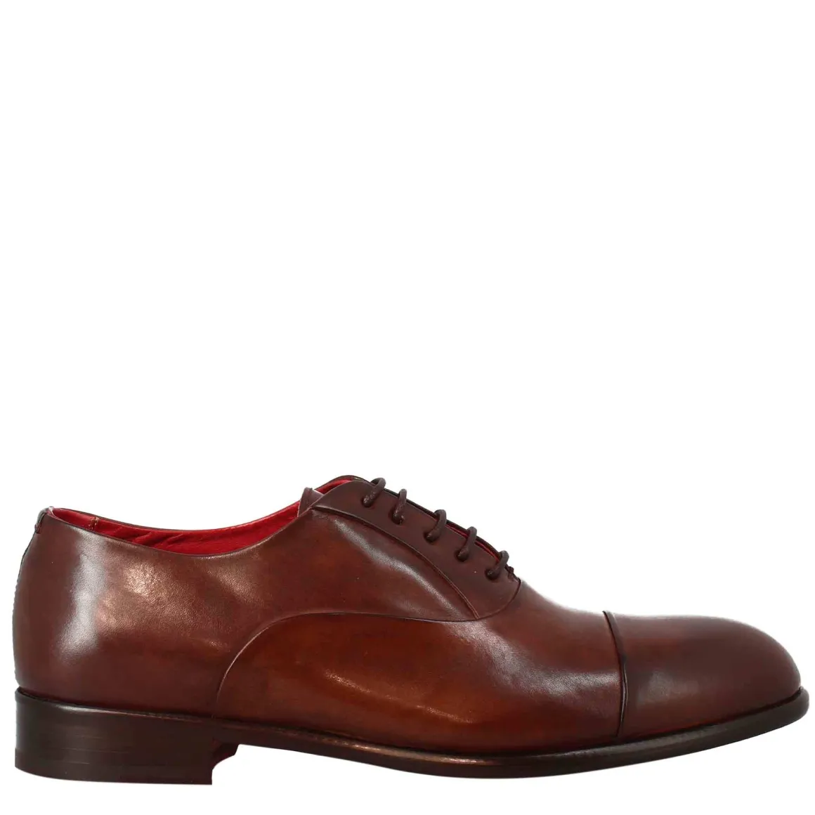 Oxford Marrone Scuro Elegante Da Uomo In Pelle E Fodera Rossa