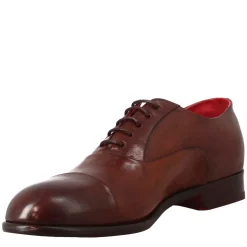 Oxford Marrone Scuro Elegante Da Uomo In Pelle E Fodera Rossa