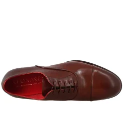 Oxford Marrone Scuro Elegante Da Uomo In Pelle E Fodera Rossa