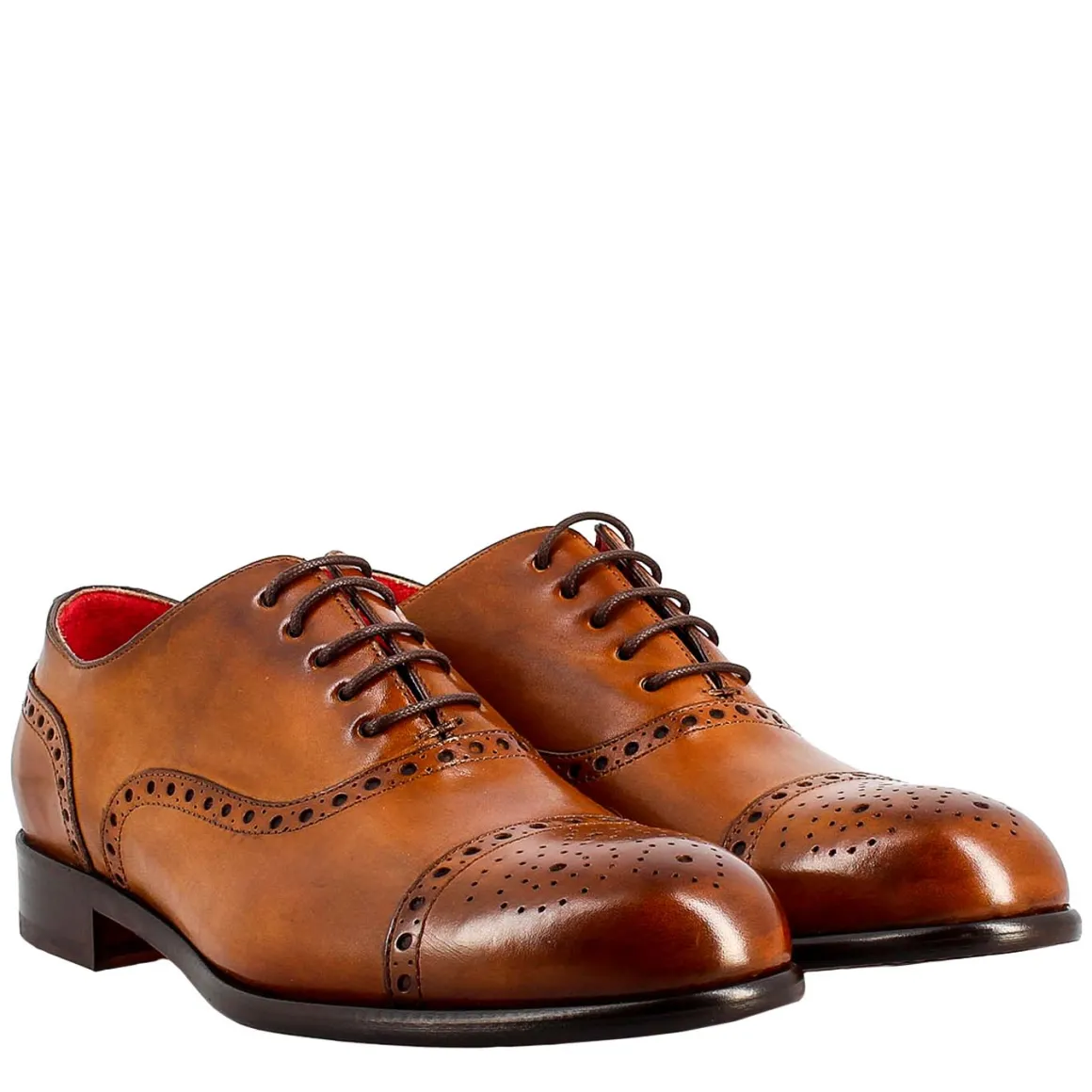 Oxford Semi Brogue Marrone Elegante Da Uomo In Pelle