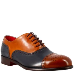Oxford Semi Brogue Marrone E Blu Elegante Da Uomo In Pelle