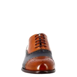 Oxford Semi Brogue Marrone E Blu Elegante Da Uomo In Pelle