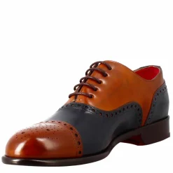 Oxford Semi Brogue Marrone E Blu Elegante Da Uomo In Pelle
