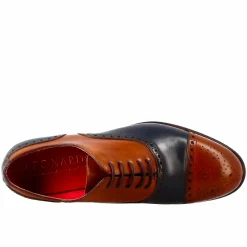 Oxford Semi Brogue Marrone E Blu Elegante Da Uomo In Pelle