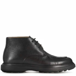 Polacchino Allacciato Da Uomo In Pelle Martellata Nera E Suola In Vibram