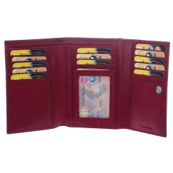 Portafoglio Donna Sauvage Pelle Di Vitello Rosso Porta Tessere Banconote Chiusura Bottone