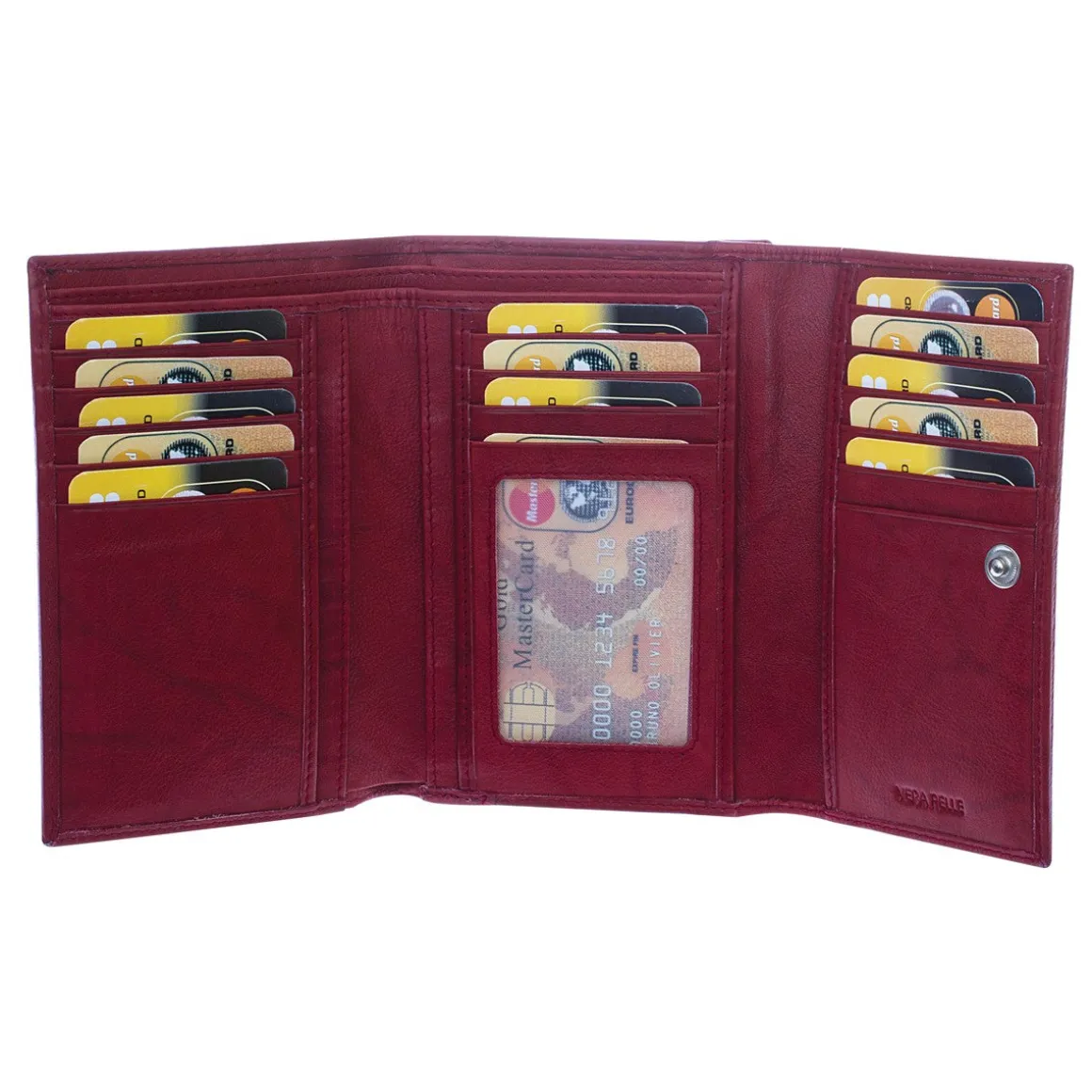 Portafoglio Donna Sauvage Pelle Di Vitello Rosso Porta Tessere Banconote Chiusura Bottone