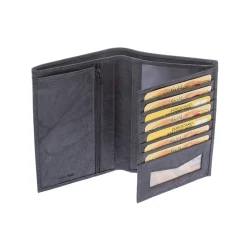 Portafoglio Uomo Sauvage Pelle Di Vitello Blu Porta Tessere Banconote Flap Laterale