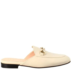 Sabot Bianca Con Fibbia Dorata E Fondo In Vero Cuoio