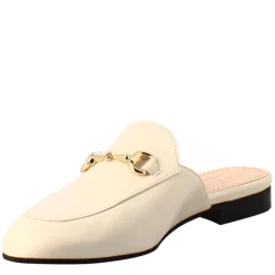 Sabot Bianca Con Fibbia Dorata E Fondo In Vero Cuoio