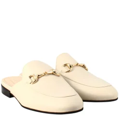 Sabot Bianca Con Fibbia Dorata E Fondo In Vero Cuoio