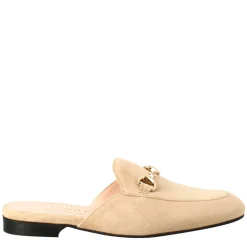 Sabot Da Donna In Pelle Scamosciata Beige Con Fibbia Oro