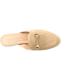 Sabot Da Donna In Pelle Scamosciata Beige Con Fibbia Oro