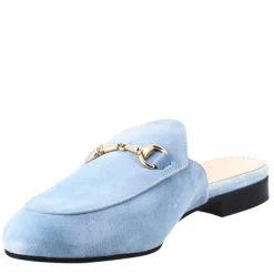 Sabot Da Donna In Pelle Scamosciata Celeste Con Fibbia Oro