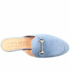 Sabot Da Donna In Pelle Scamosciata Celeste Con Fibbia Oro