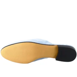 Sabot Da Donna In Pelle Scamosciata Celeste Con Fibbia Oro