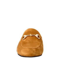 Sabot Da Donna In Pelle Scamosciata Marrone Chiaro Con Fibbia Oro