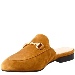 Sabot Da Donna In Pelle Scamosciata Marrone Chiaro Con Fibbia Oro
