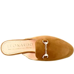 Sabot Da Donna In Pelle Scamosciata Marrone Chiaro Con Fibbia Oro