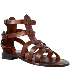 Sandali Alla Caviglia Da Donna Stile Romano In Pelle Marrone