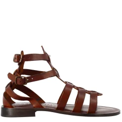 Sandali Alla Caviglia Da Donna Stile Romano In Pelle Marrone
