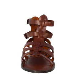 Sandali Alla Caviglia Da Donna Stile Romano In Pelle Marrone