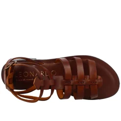 Sandali Alla Caviglia Da Donna Stile Romano In Pelle Marrone