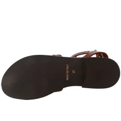 Sandali Alla Caviglia Da Donna Stile Romano In Pelle Marrone