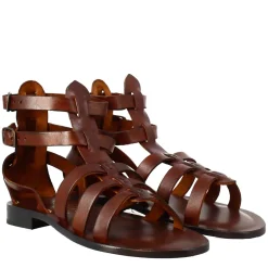 Sandali Alla Caviglia Da Donna Stile Romano In Pelle Marrone