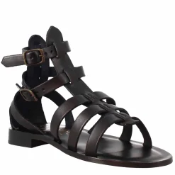 Sandali Alla Caviglia Da Donna Stile Romano In Pelle Colore Nero