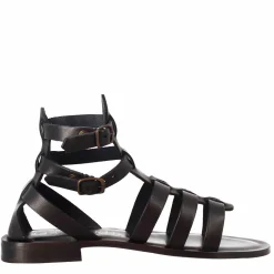 Sandali Alla Caviglia Da Donna Stile Romano In Pelle Colore Nero