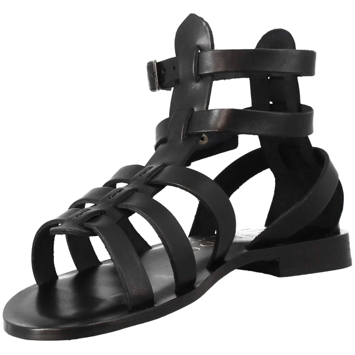 Sandali Alla Caviglia Da Donna Stile Romano In Pelle Colore Nero