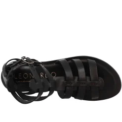 Sandali Alla Caviglia Da Donna Stile Romano In Pelle Colore Nero