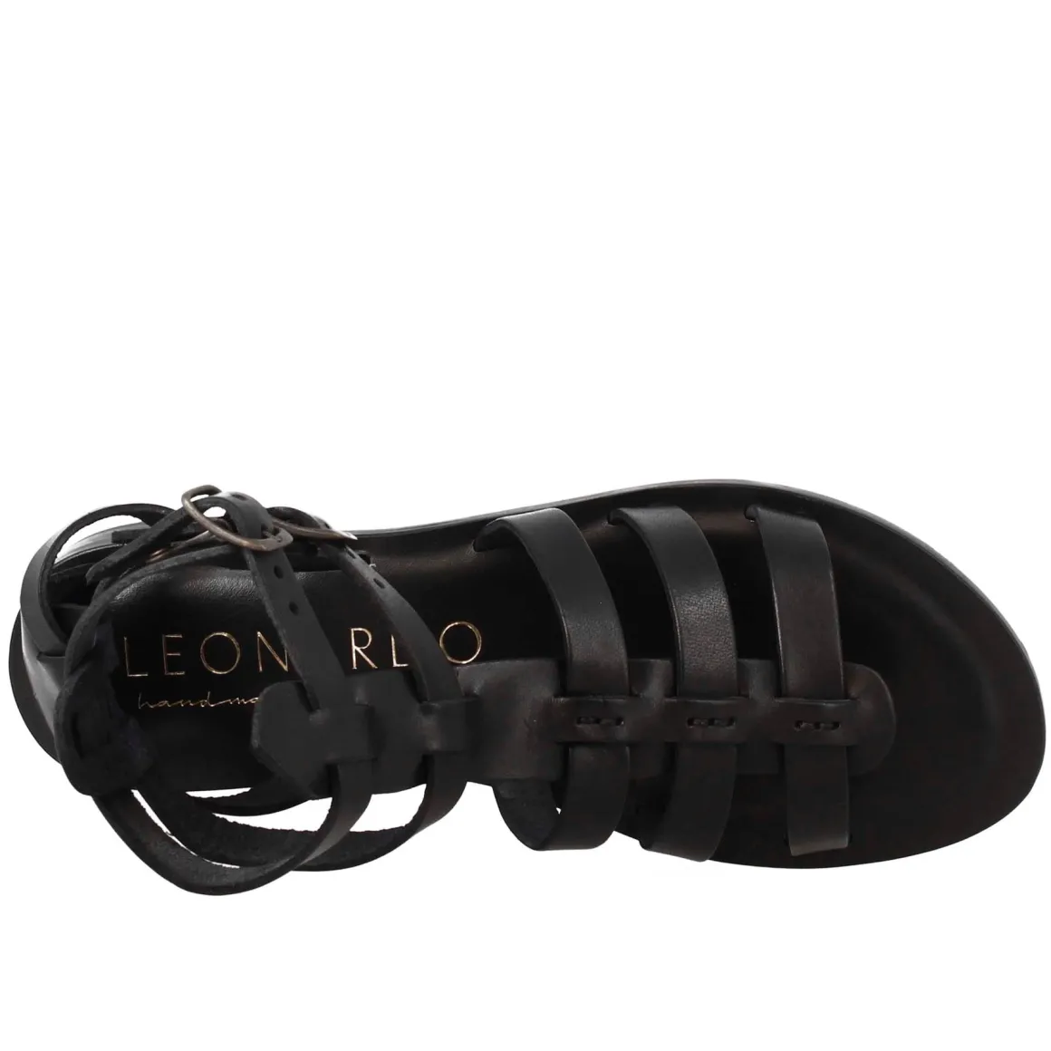 Sandali Alla Caviglia Da Donna Stile Romano In Pelle Colore Nero