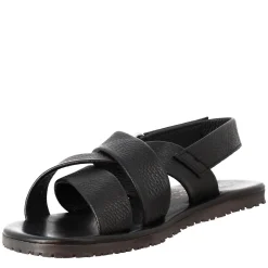 Sandali Da Uomo Fatti A Mano In Pelle Nera Chiusura Con Velcro