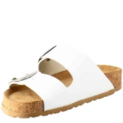 Sandali Donna Doppia Fibbia In Pelle Colore Bianco