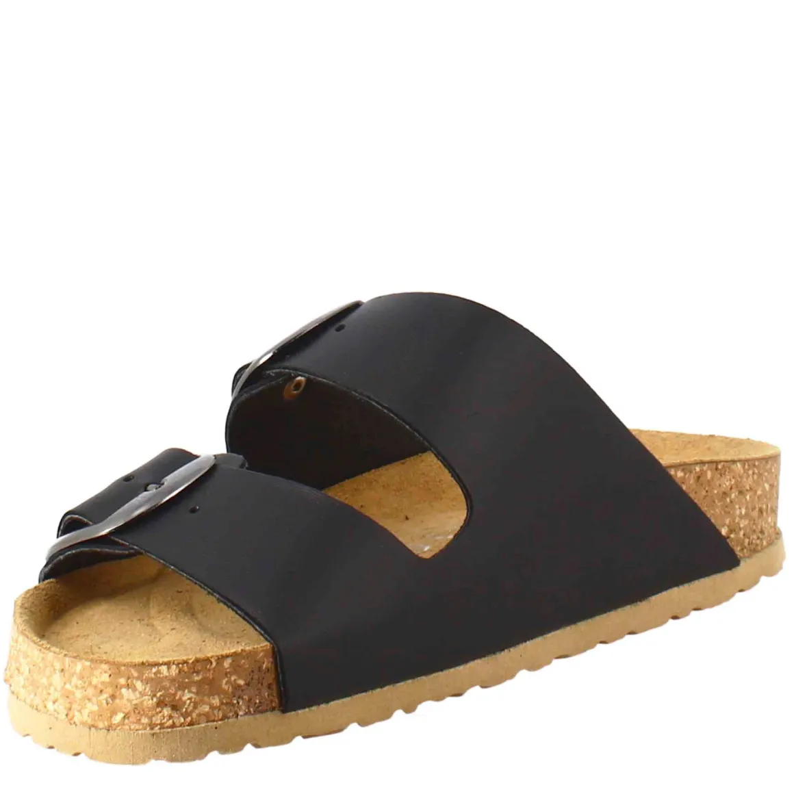 Sandali Donna Doppia Fibbia In Pelle Colore Nero