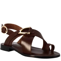 Sandali Donna Infradito In Pelle Marrone.