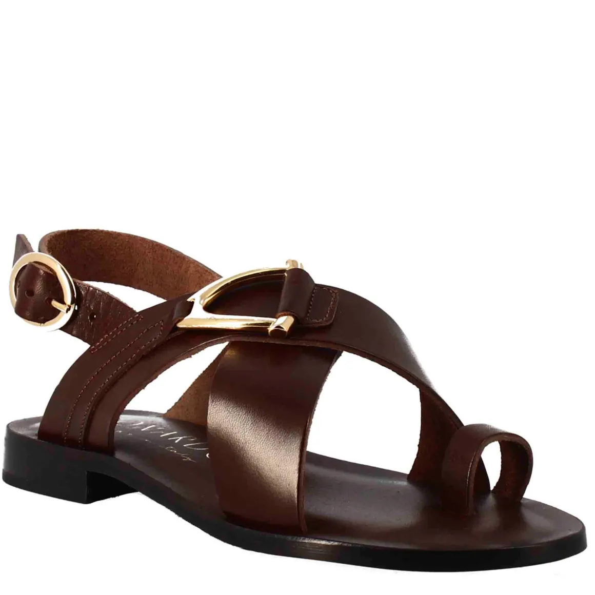 Sandali Donna Infradito In Pelle Marrone.