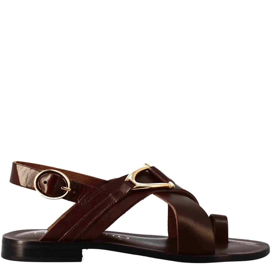 Sandali Donna Infradito In Pelle Marrone.