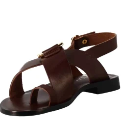 Sandali Donna Infradito In Pelle Marrone.