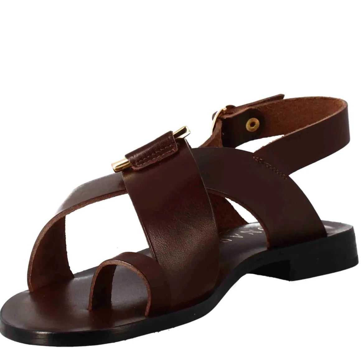 Sandali Donna Infradito In Pelle Marrone.